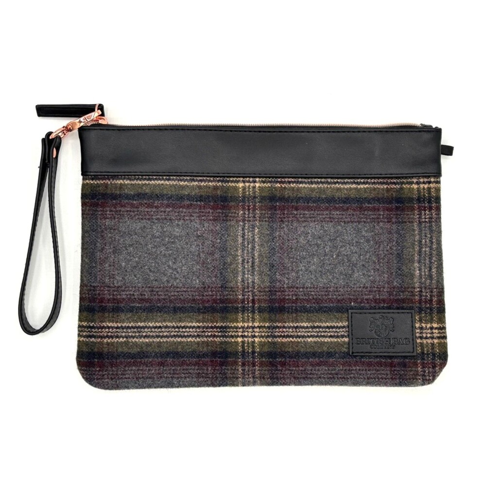 British Bag Company Dark Gray Tweed‎ Zippered Wristlet Purse Cosmetic Bag NNT